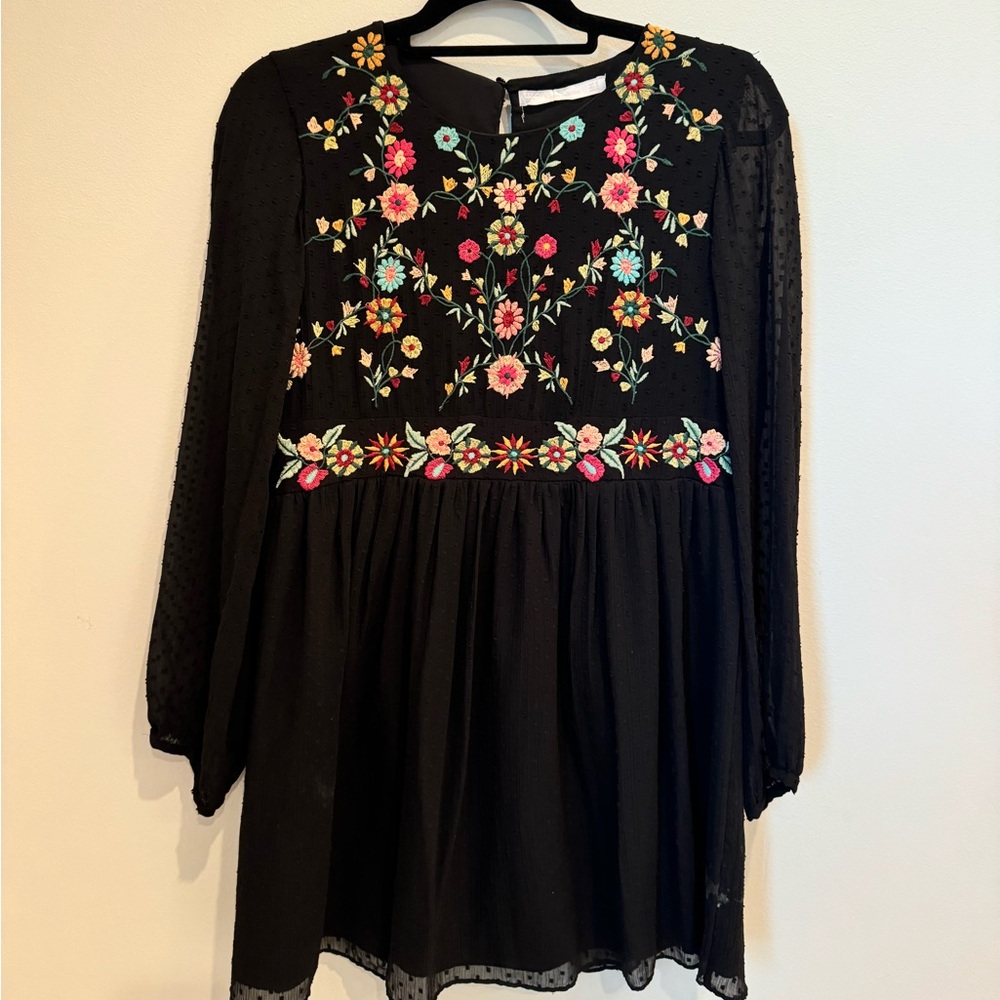ZARA Black Floral Embroidered Dress